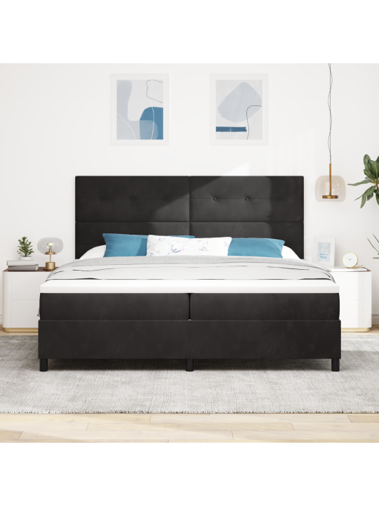 Gultas rāmis ar matraču melns 200x200 cm samts