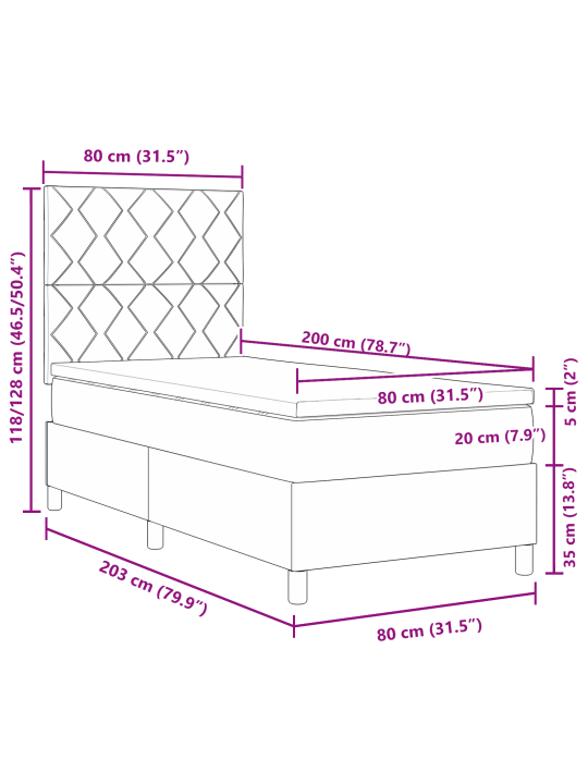 Kaste ar matraci rozā 80x200 cm samtā