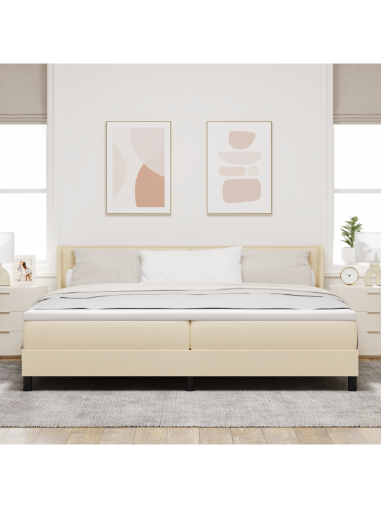 Kastītes atsperu gulta ar matraci krēmkrāsas 200x200 cm audums
