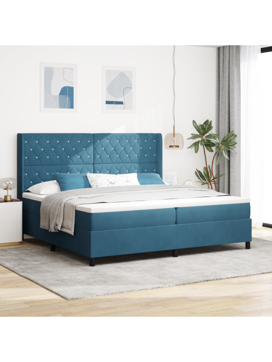 Tumši zila gultas atsperes gulta ar matraci 200x200 cm