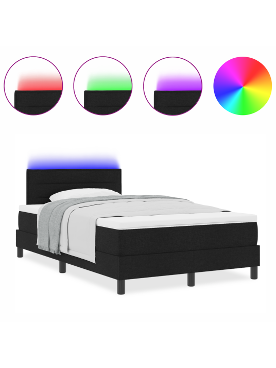 Kastītes gulta ar matraci un led melnā audumā 120x190 cm