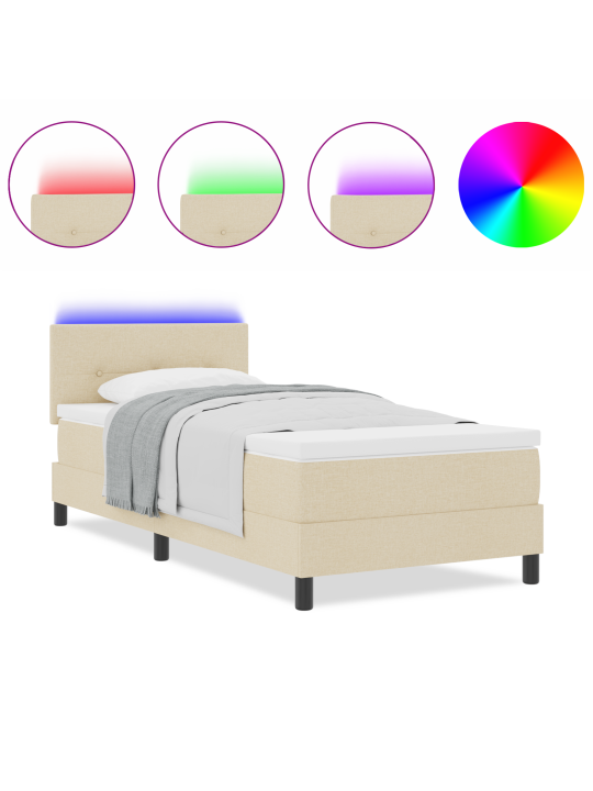 Kaste ar matraču un led krēmkrāsā 90x200 cm audums