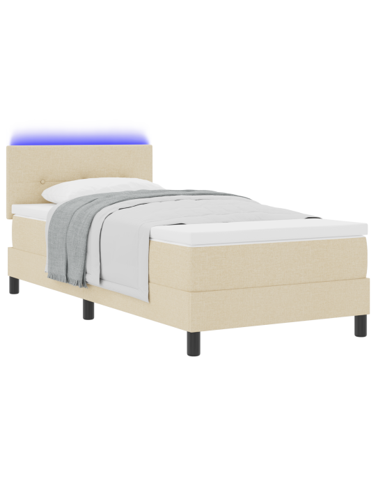 Kaste ar matraču un led krēmkrāsā 90x200 cm audums