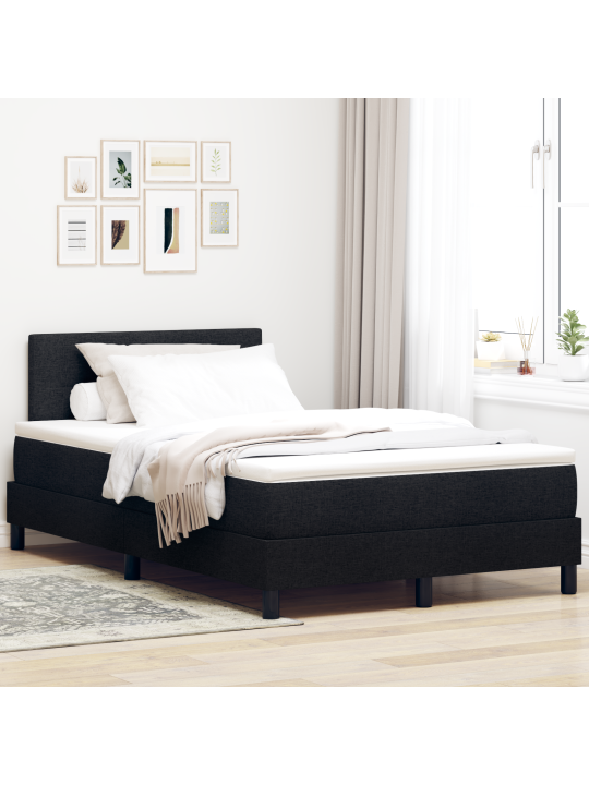Kastē esošā gulta ar matraci & led melnā 120x190 cm audumā