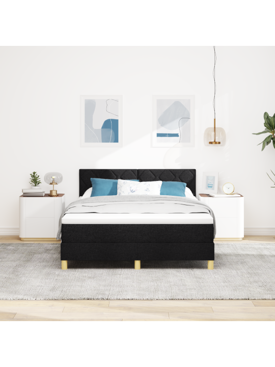 Kastes Pavasara Gulta ar Matraci & LED Melnā 140x200 cm Audumā