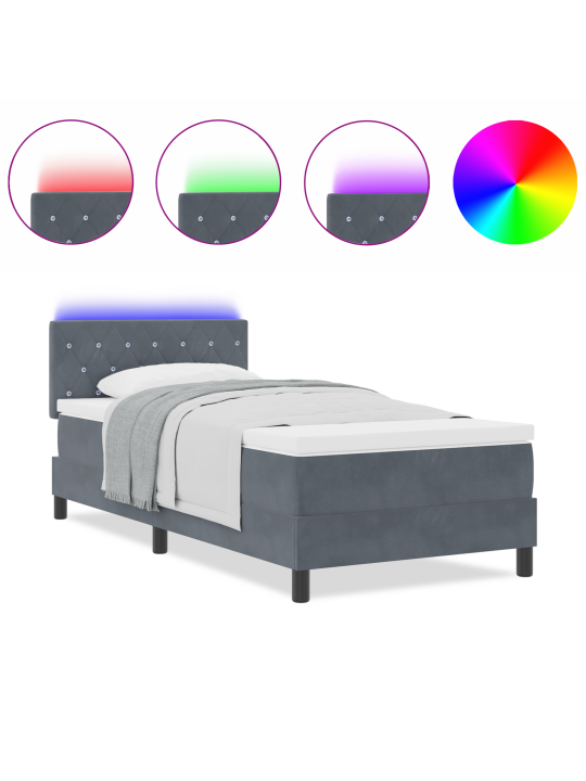 Lampa gultas ar matrača un led tumši pelēkā 90x190 cm samts