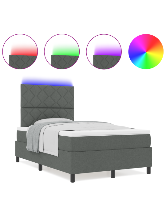 Kastes atsperu gulta ar matraci & LED Tumši pelēks 120x190 cm Audums