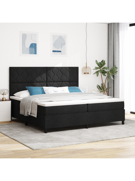 Kastē pavasara gulta ar matraci & led melna 200x200 cm audums
