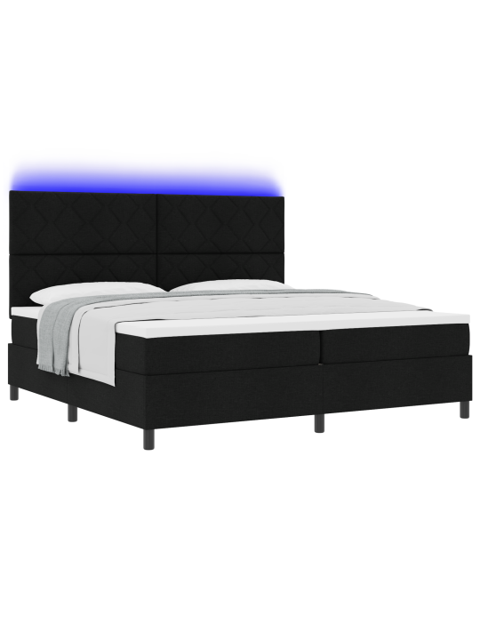 Kastē pavasara gulta ar matraci & led melna 200x200 cm audums