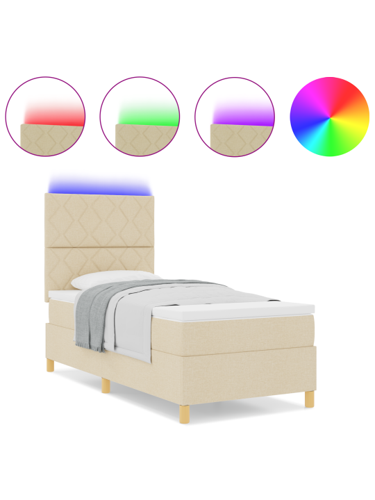 Kastē iebūvēta gulta ar matraci un led krēmkrāsā 100x200 cm audumā