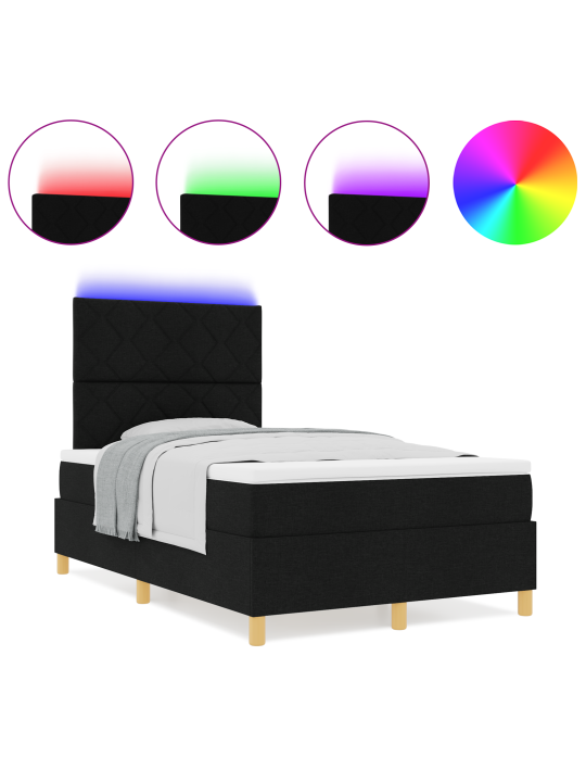Kastes pavasara gulta ar matrači & led melnā 120x190 cm auduma