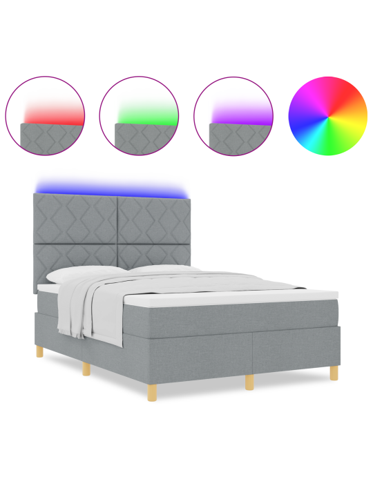 Vidaxl kastē iekļautā gulta ar matraci & led gaismu gaiši pelēka 160x200 cm audumā