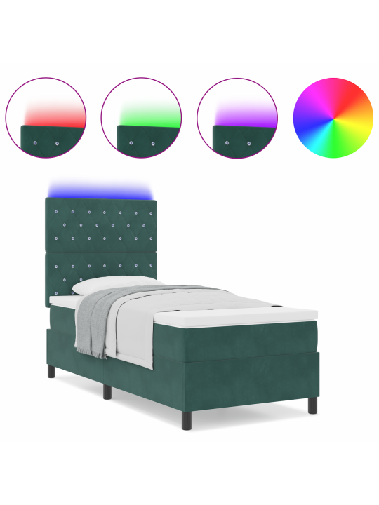 Gultas pamatne ar matraci un LED tumši zaļa 90x190 cm samts