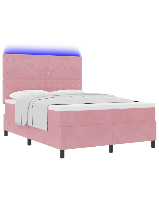 Gultas rāmja gulta ar matci un led rozā 160x200 cm samts