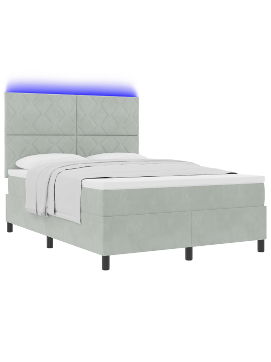 Gultas pamatne ar matraci un LED apgaismojumu Gaiši pelēka 140x190 cm Samts