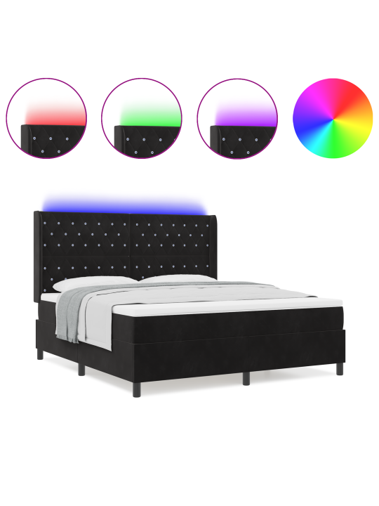 Kaste pavasara gultai ar matraču un led melnā krāsā 180x200 cm no samtām