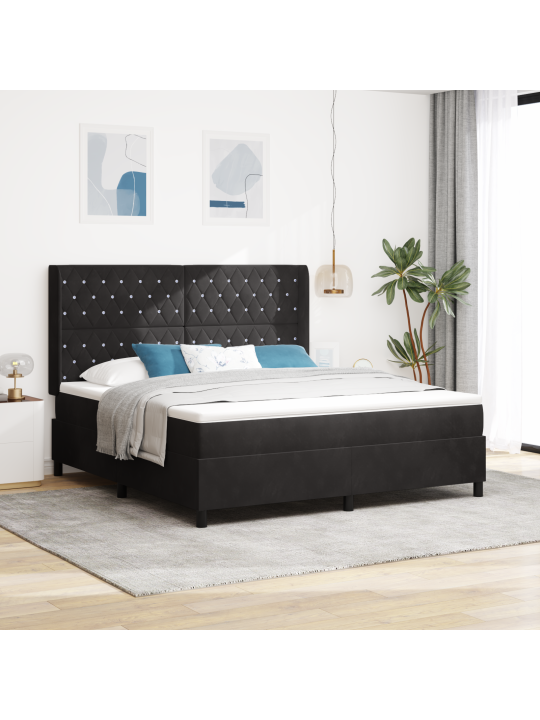 Kaste pavasara gultai ar matraču un led melnā krāsā 180x200 cm no samtām