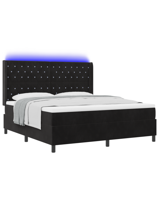 Kaste pavasara gultai ar matraču un led melnā krāsā 180x200 cm no samtām
