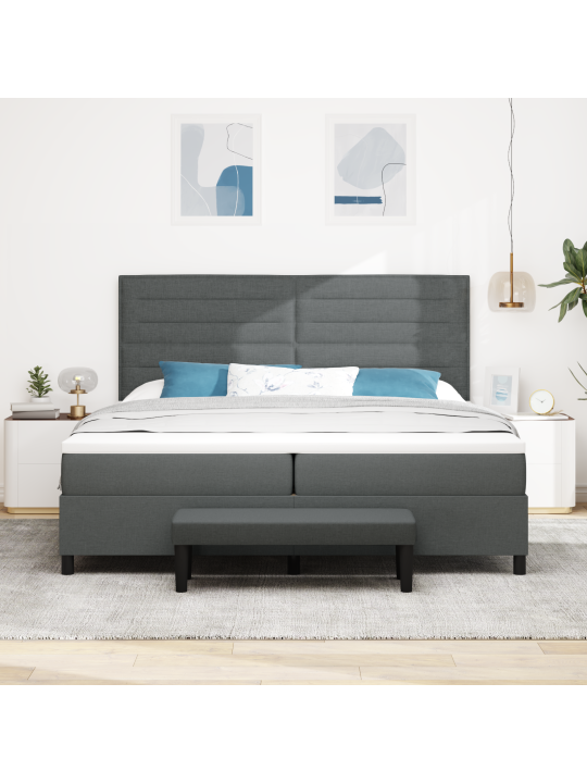 Kastītes atsperu gulta ar matraci un soliņu tumši pelēka 200x200 cm audums