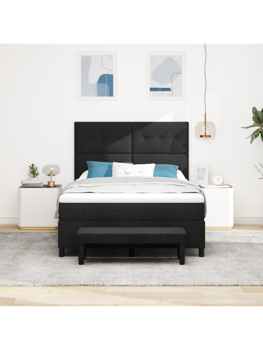 Kastes atsperu gulta ar matraci un soliņu melnā krāsā 140x200 cm audums