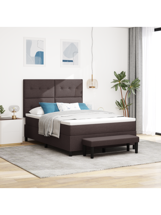 Kastītes pavasara gulta ar matraci un soliņu tumši brūnā krāsā 140x200 cm audums