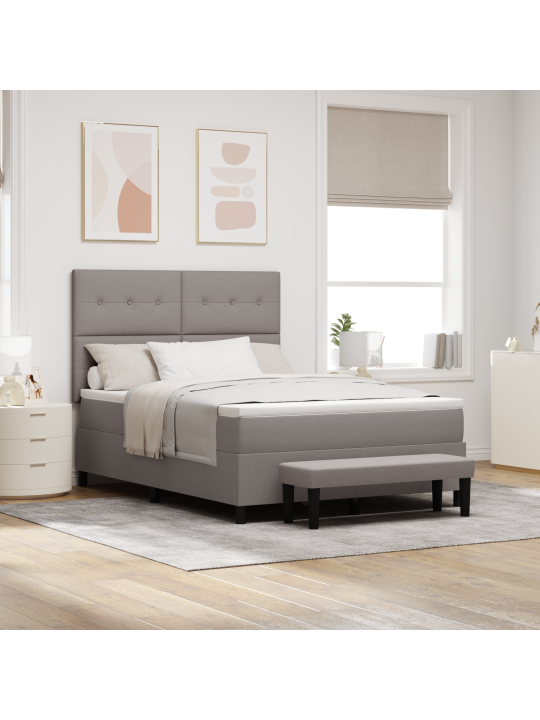 Kastītes atsperu gulta ar matraci un soli taupe 140x200 cm audumā