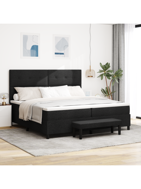 Kastē pavasara gulta ar matraci un soliņu, melns, 200x200 cm, audums