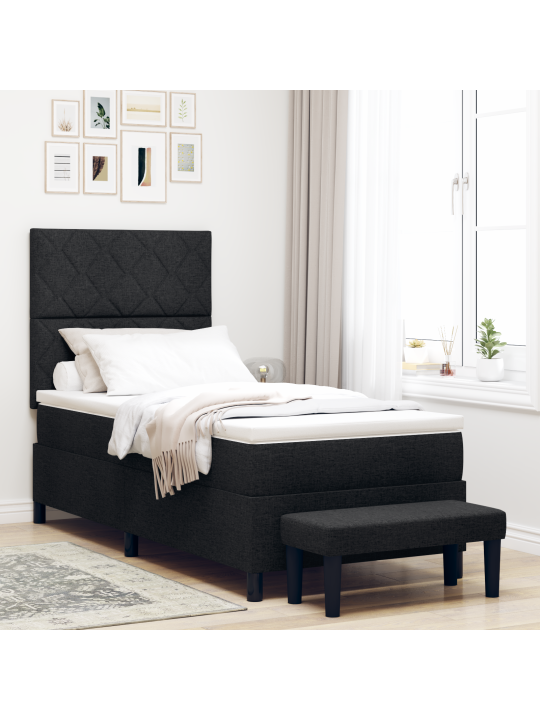 Kaste pavasara gulta ar matraci un soli melnā krāsā 90x190 cm audumā