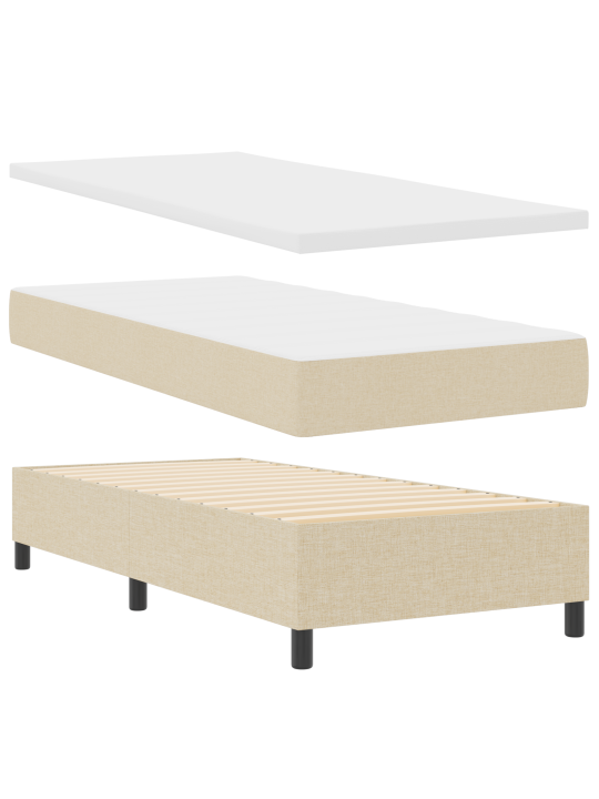 Kastītes gulta ar matraci un soliņu krēmkrāsā 90x200 cm audums
